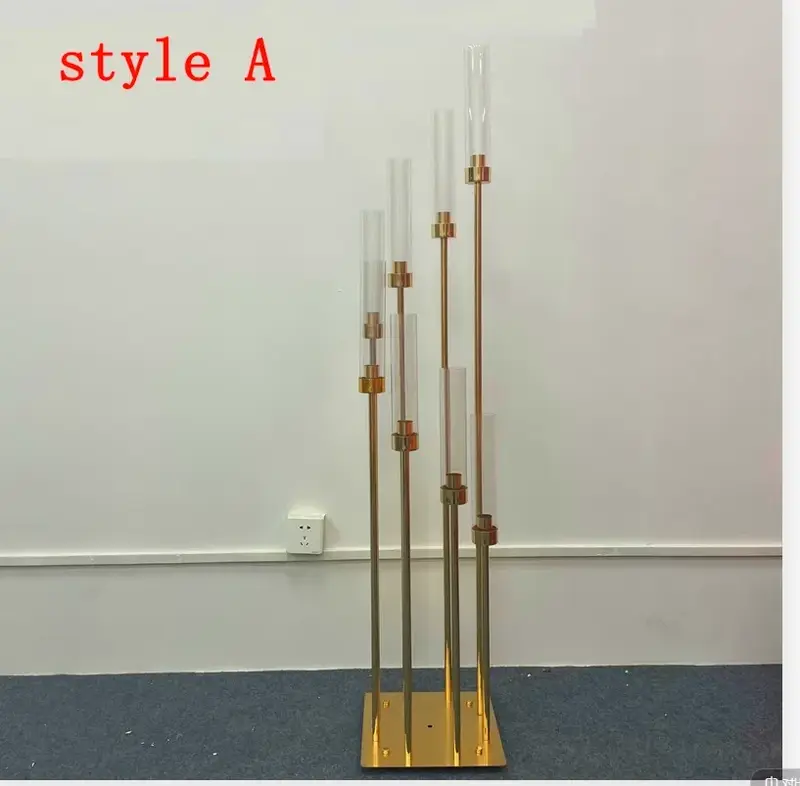 4/5/10pcs 8 Heads Metal Candelabra Candle Holders Road Lead Table Centerpiece Gold Candelabrum Stand Pillar Candlestick wedding - Image 8