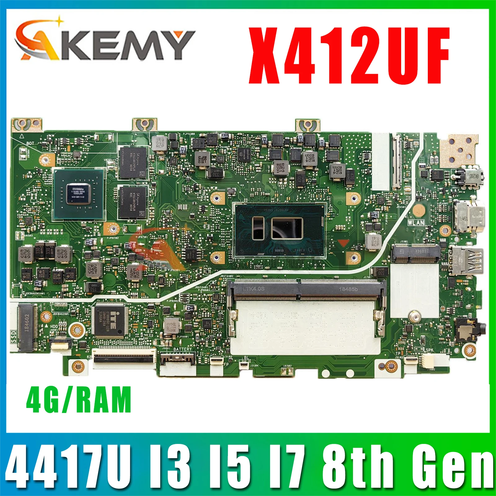 Материнская плата X412UF Материнская плата ASUS X412UA X412U X412UB F412U J412U A412U для ноутбука 4417U I3 I5 I7 8-го поколения 4G/RAM 90NB0KP0-R00020