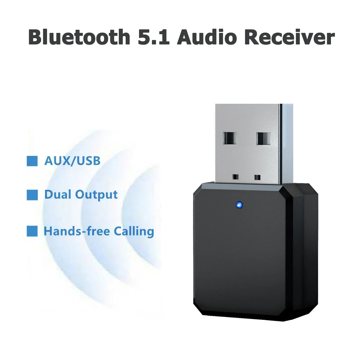 Bluetooth-compatible 5.1 Receiver Adapter Music Speakers Hands-free Calling AUX USB Stereo Car Audio Wireless Adapter