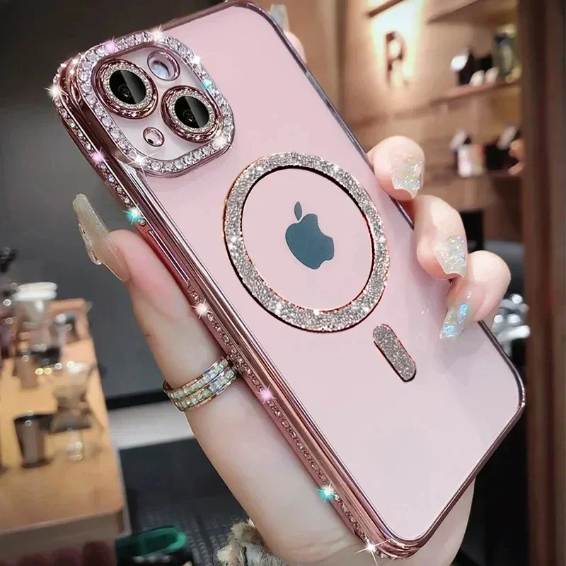 Luxury Bling Crystal Magnetic Phone Case with Wireless Charging Support