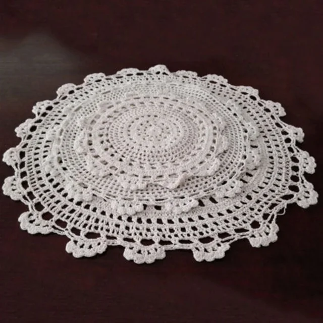 1pc Round Tablecloth Handmade Crochet Lace Cotton Placemat Vintage Hand Tablecloth Home Wedding Table Decoration 2