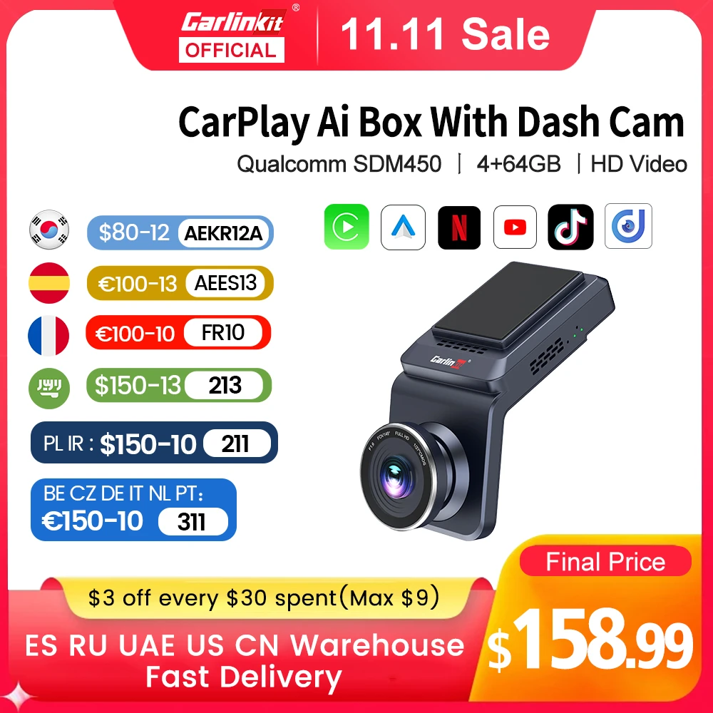 Carlinkit Apple Carplay Dash Cam Wireless Android Auto &carplay Ai Box Mini  Adapter Youtube Netflix 4g+64g Gps Video Recorder - Dvr/dash Camera -  AliExpress