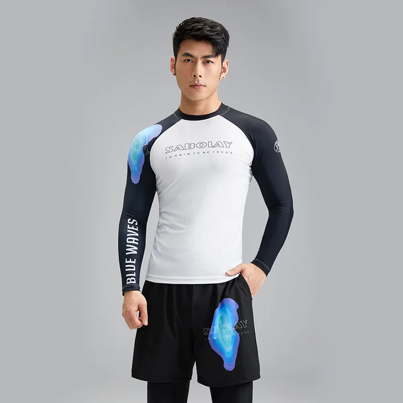 SABOLAY Plus Size Upf50+ Men Lycra Long Sleeve Rashguards Swimming T-shirt Natation 5xl Watershirt Quick Dry Beachwear