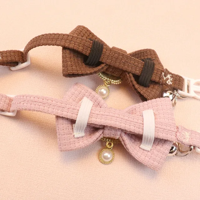 New Waffle Pet Collar Cute Bow Bell Cat Collar Retro Pearl Pendant Dog Collar Accessories 2