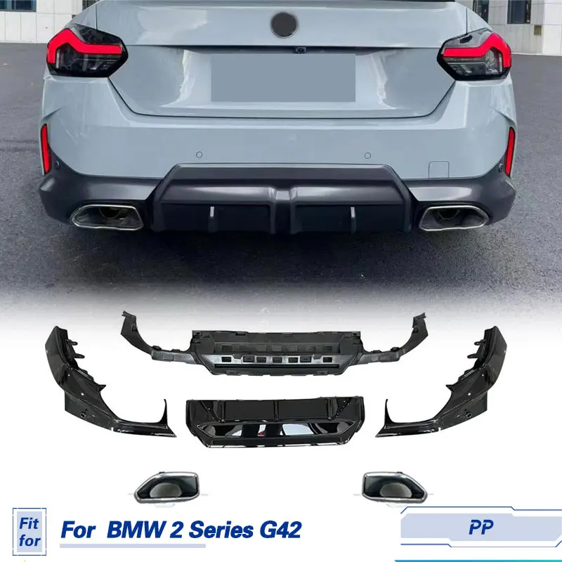 

Автомобильный задний бампер, диффузор, спойлер с наконечниками PP для BMW 2 серии G42 220i Coupe 2022 2023, автомобильный гоночный задний диффузор, комплект кузова