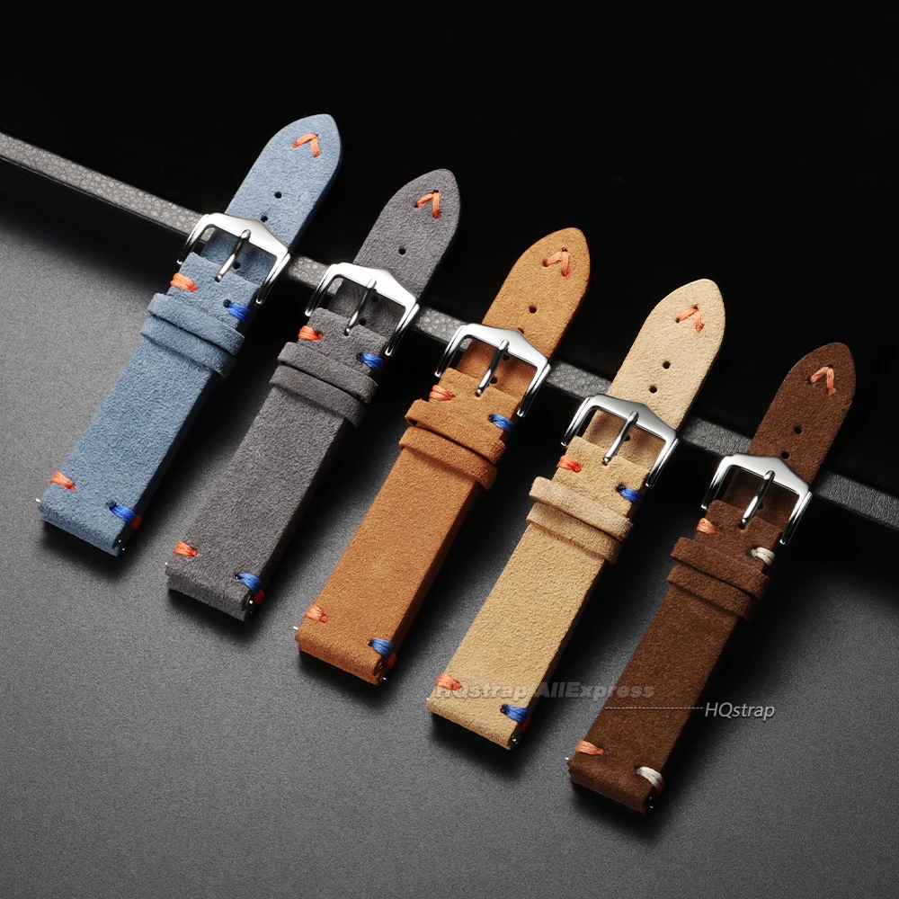 Elegant Suede Leather Watch Strap with Metal Pin Buckle - Timeless Design