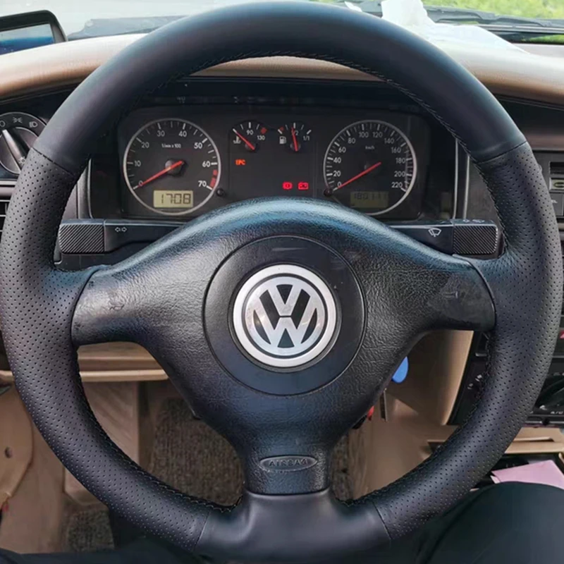 Braid Car Steering Wheel Cover For Volkswagen VW Golf 4(IV) Passat B5 Polo Bora Sharan Skoda Fabia Steering Wrap Car Accessories steering wheel cover