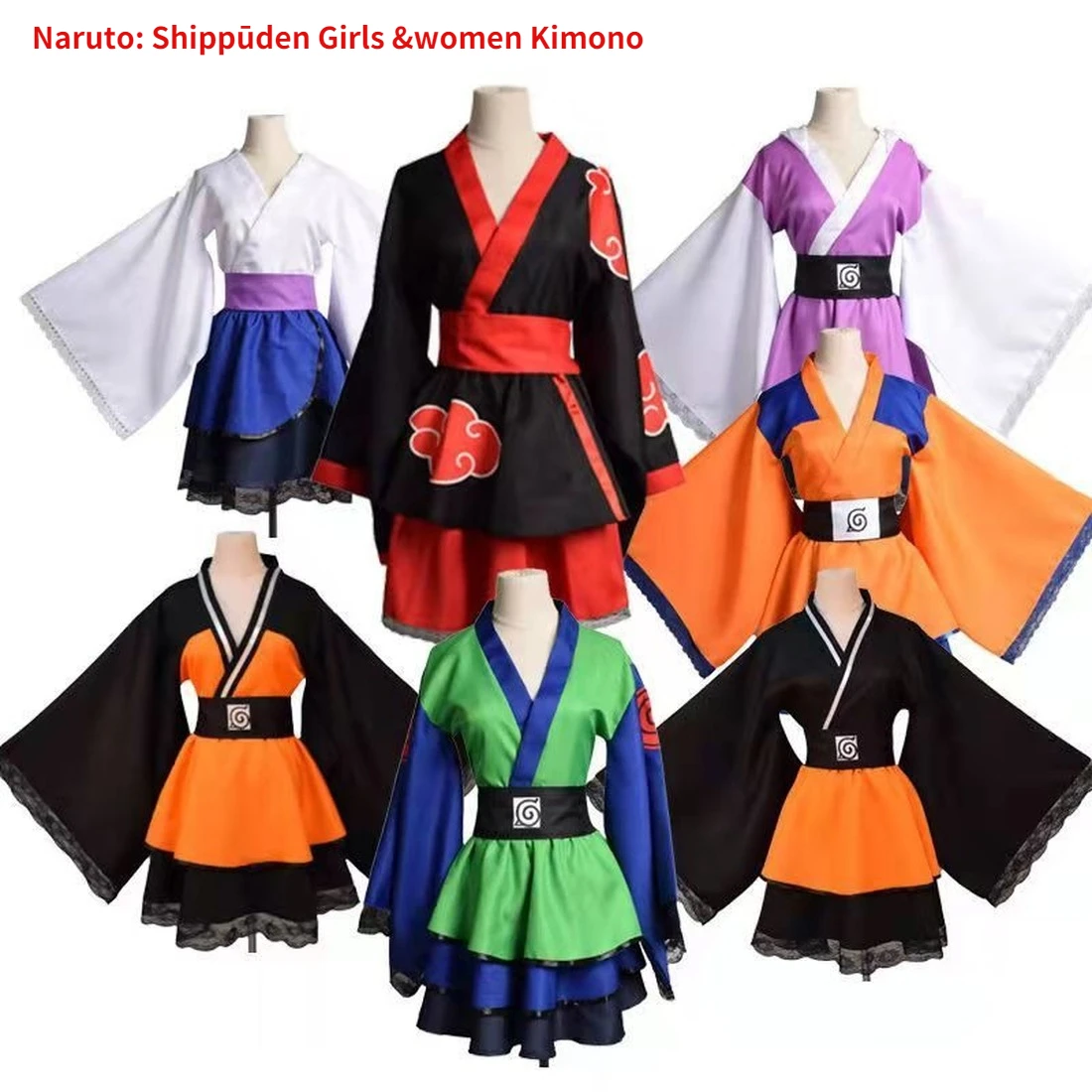 Adult Japanese Kimono Cosplay Kids Akatsuki Cloud Print Uchiha Sasuke hyuga hinata Lolita Costume Dress Women Girls Halloween |