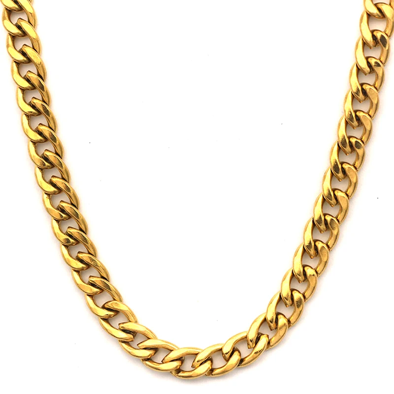 Wholesale Hip Hop Cuban Link Chains Initial Stainless Steel Gold Color