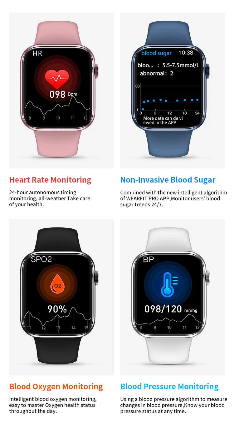 Smart Watch HW67 Pro max NFC Smartwatch Blood Glucose Music Player Sleep Monitor Women Men Watches Series7 pk DT100 IWO13