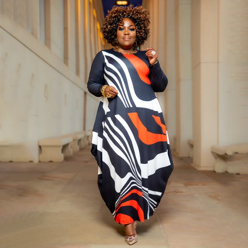 

WUHE Elegant Plus Size Print Maxi Shirt Dress Women Full Sleeve Spring Long Dresses Loose Casual Street Vestidos De Verano Mujer