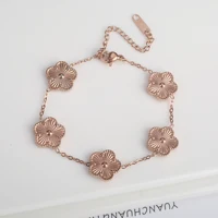 Hot Sale Stainless Steel Laser Five Leaf Flower Petal Adjustable Clover Bracelet Classic for Woman Girl Brand Jewelry Party Gift - Image 3