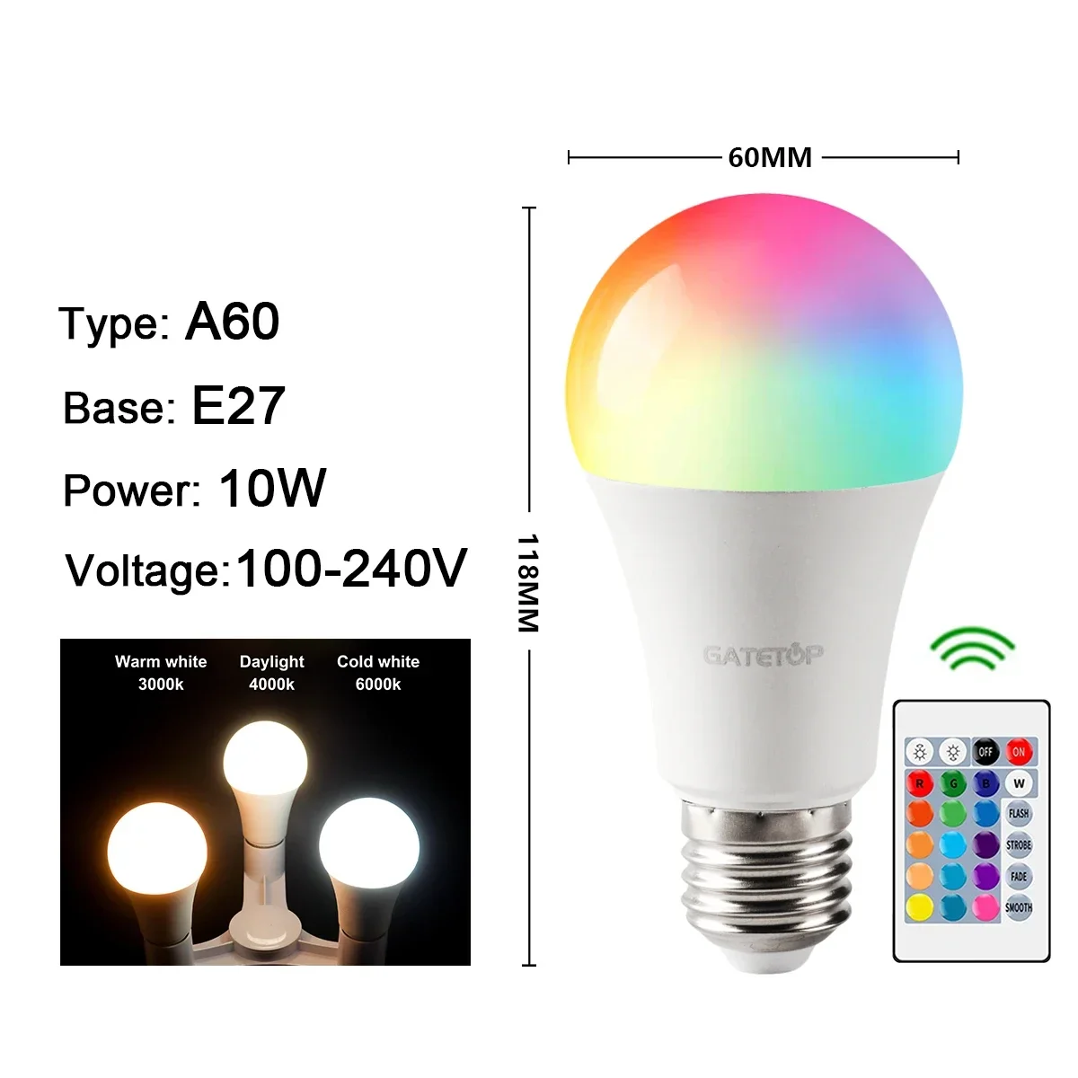 1-10PCS Smart RGBW LED Bulb Spotlight GU10 E27 infrared Remote Control Bulb Color light dimming suitable family holiday parties