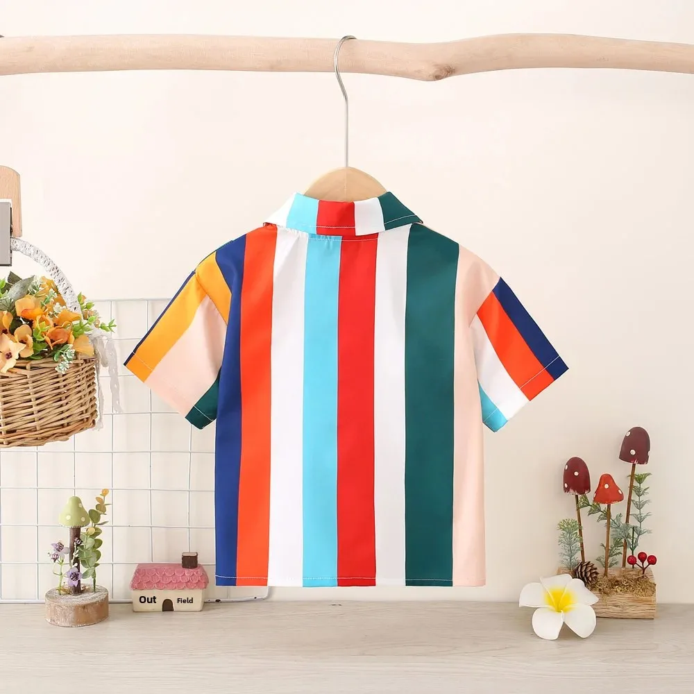 Boys Summer Short Sleeve Shirt Casual Striped Collared Fashion Top for Kids New Hot Sale Of The Season Colorful Clothing from Ma