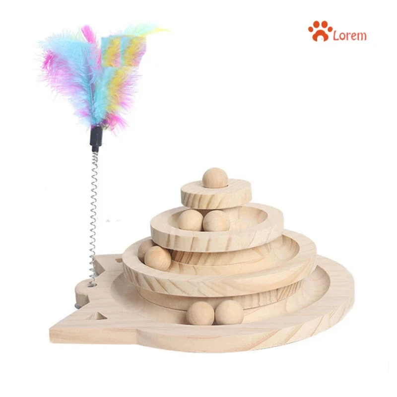 

Wooden 2/3 Levels Pet cat Toy Tower Tracks Disc cat Intelligence Amusement Triple Play Disc Cat toys ball Training Toys