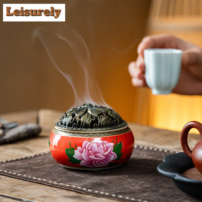 National Color Heavenly Fragrance Peony Incense Holder Mist Smoking Steamers Incense Burners Meditation Censer Yoga Decoration
