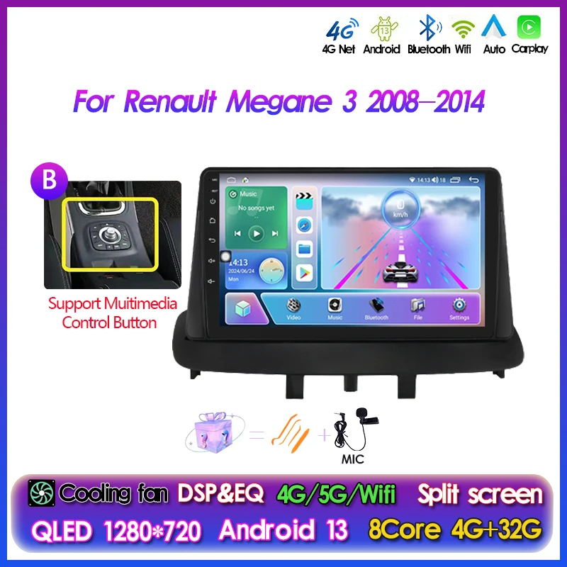 thumbnail image 1 of Radio para coche Sophluc de 9 pulgadas con Android para Renault Megane 3 2008-2014, reproductor multimedia con GPS, navegación, Bluetooth, MP5, DSP, EQ, 4G, 5G, Wifi, 2Din, Carplay, 1 of 5