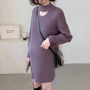 9970# Autumn Winter Fashion Knitted Maternity Sweaters Hollow Out Loose Shirts Clothes for Pregnant Women Pregnancy Tops