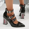 Punk Gothic High Heels Pumps Woman Y2K Metal Buckle Straps Mary Jane Lolita Shoes for Women Rose Heeled Pointed Toe Party Shoes 1
