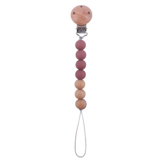 Pacifier Clips Silicone Beads Wooden Ring Pacifier Chain Infant Nipple Appease Soother Chain Clips Dummy Holder Nipple Clip