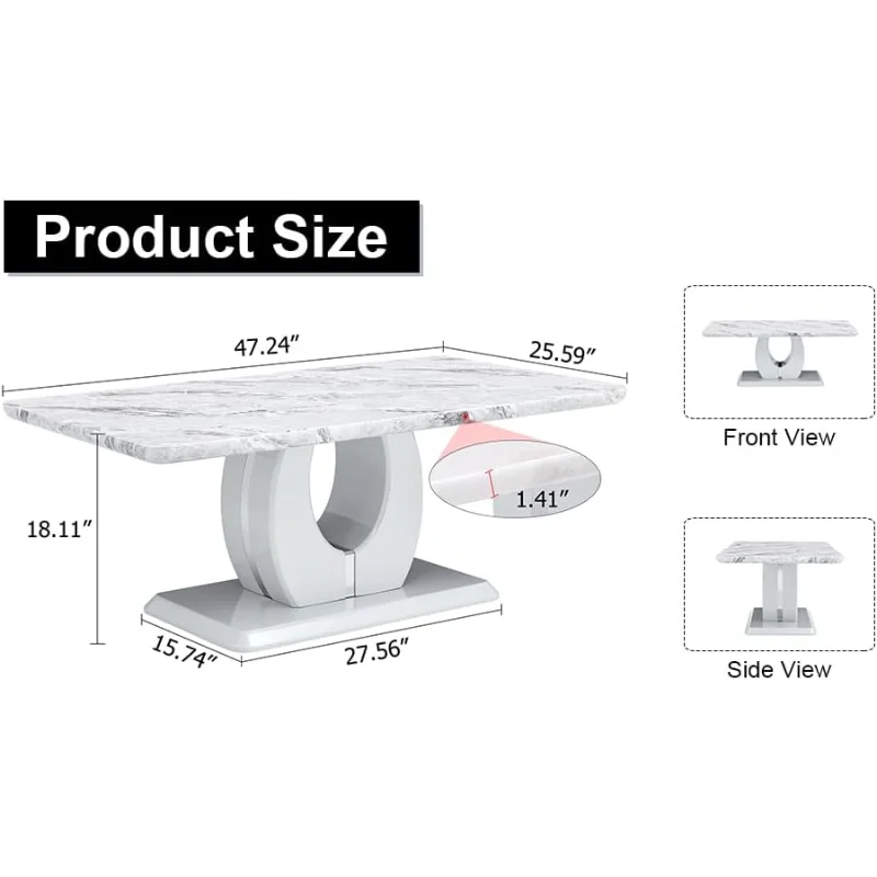 Modern Coffee Table Faux Marble Desktop Rectangular Center Table Tea Table Accent Furniture for Living Room Simple Assembly 47.2 2