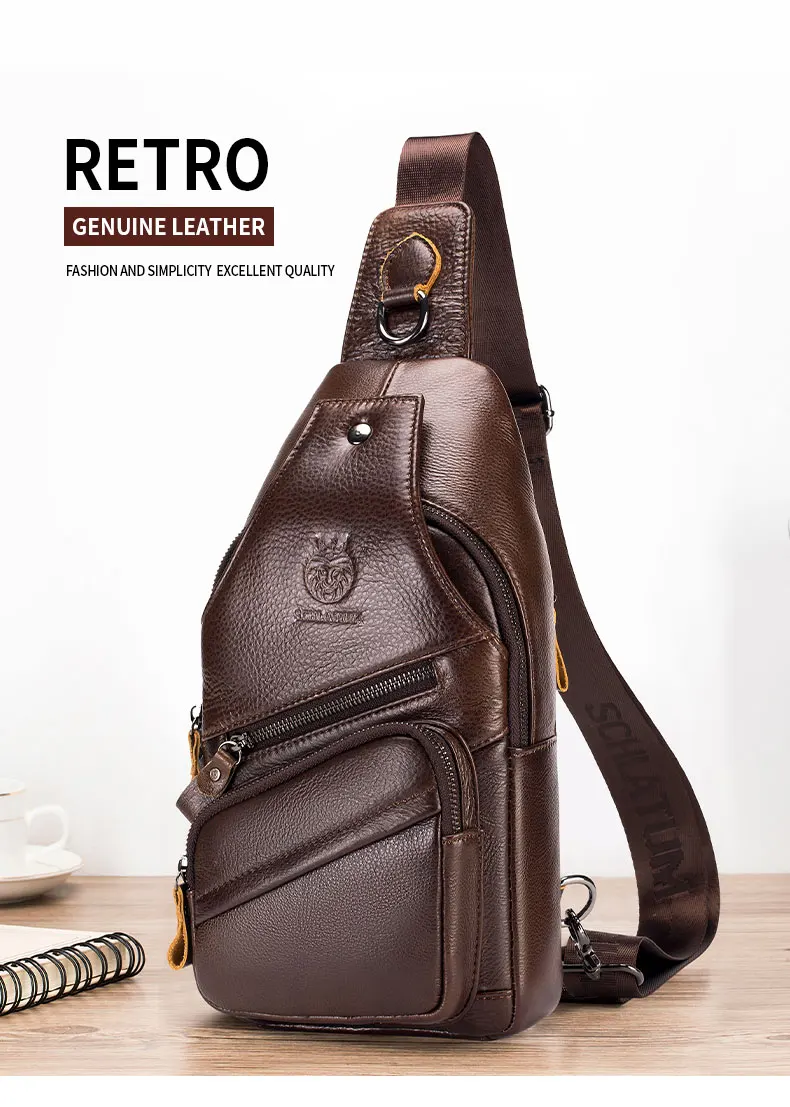 SCHLATUM Echte Leder-Brusttasche für Herren, modische Reisetasche mit Reißverschlussfach, multifunktionale Umhängetasche. – Detail 1