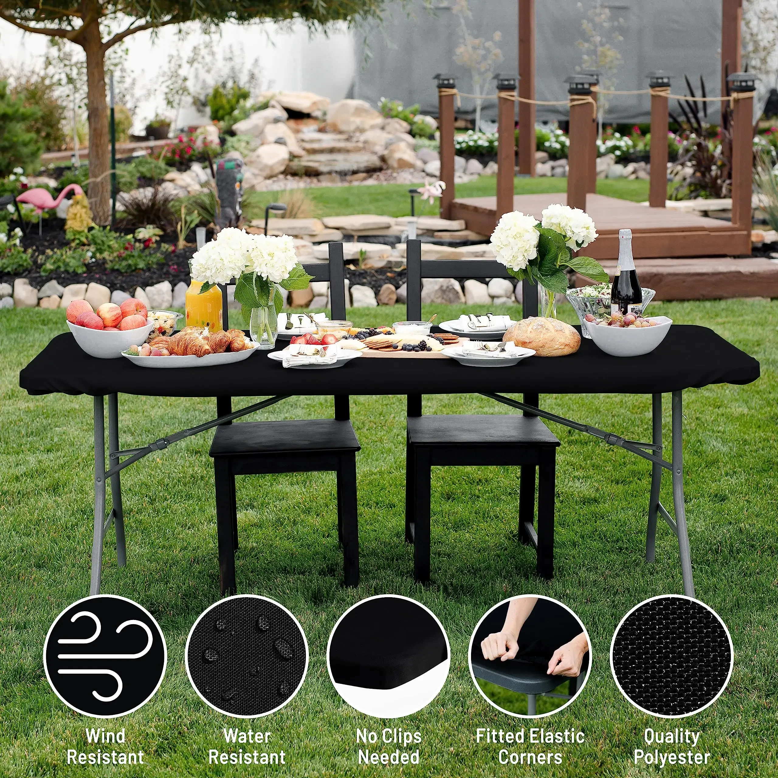 Gonne Da Tavolo In Spandex Per Tavoli Rettangolari 6 Piedi - 2 Pezzi - Tovaglie Elastiche Per Matrimoni E Feste - Foto 5