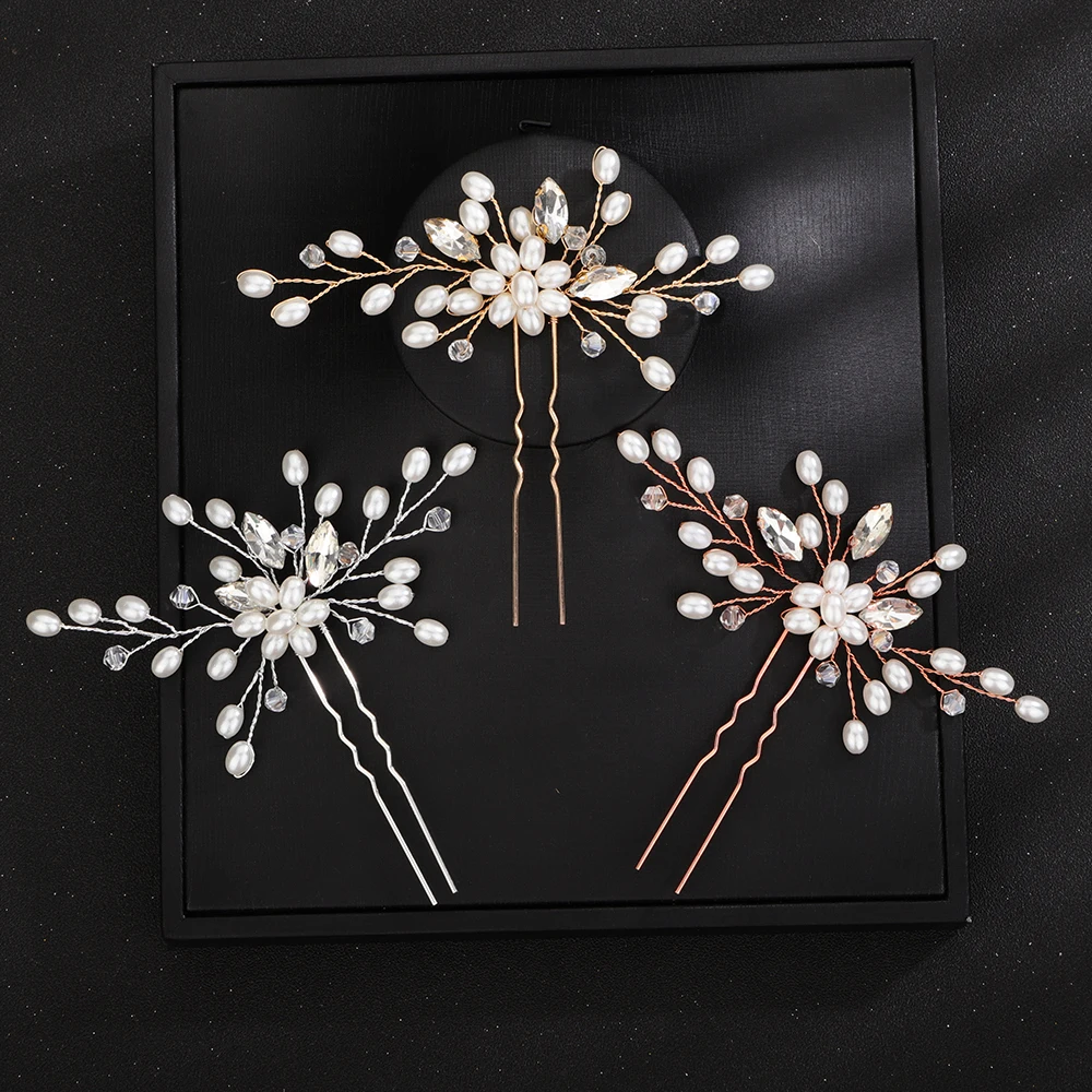 Bridal Hairpins Silver Rhinestone Headpiece for Women Pearl Wedding Hair Accessories Jewelry Handmade Party Headdress Ornament hair accessories,bridal hair accessories,crown headband