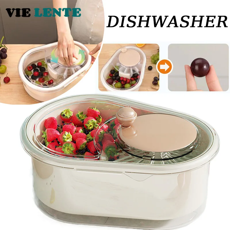 Household Fruit and Vegetable Cleaning Machine Manual Water Salad Spinner Fruit Drain Basket 1pc Kitchen Accessories