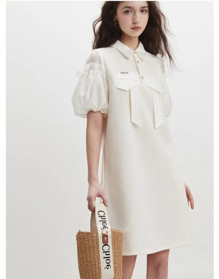 

Платье-рубашка с бантом женское, французская нишевая дизайнерская облегающая юбка с рукавом-фонариком, лето