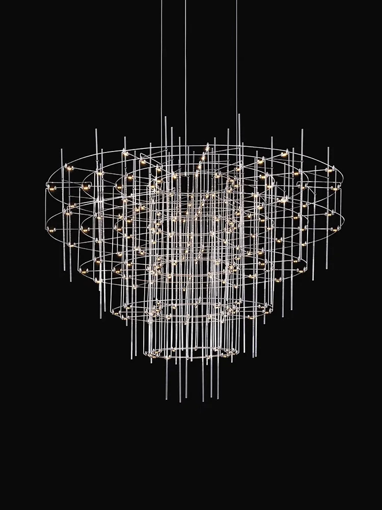 New Trend Post-Modern Classic Stainless Steel Chandeliers Unique Lights Lustre LED Dimmable Lamps For Living Room