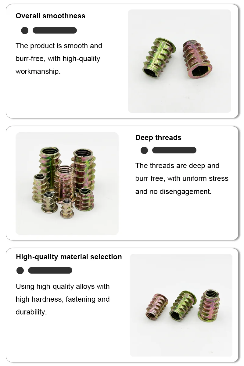 Description Picture 3 of itemZinc Alloy Thread For Wood Insert Nut Set M4 M5 M6 M8 M10 Flanged Hex Drive Head Furniture Nuts Furniture Thread Embedded Insert