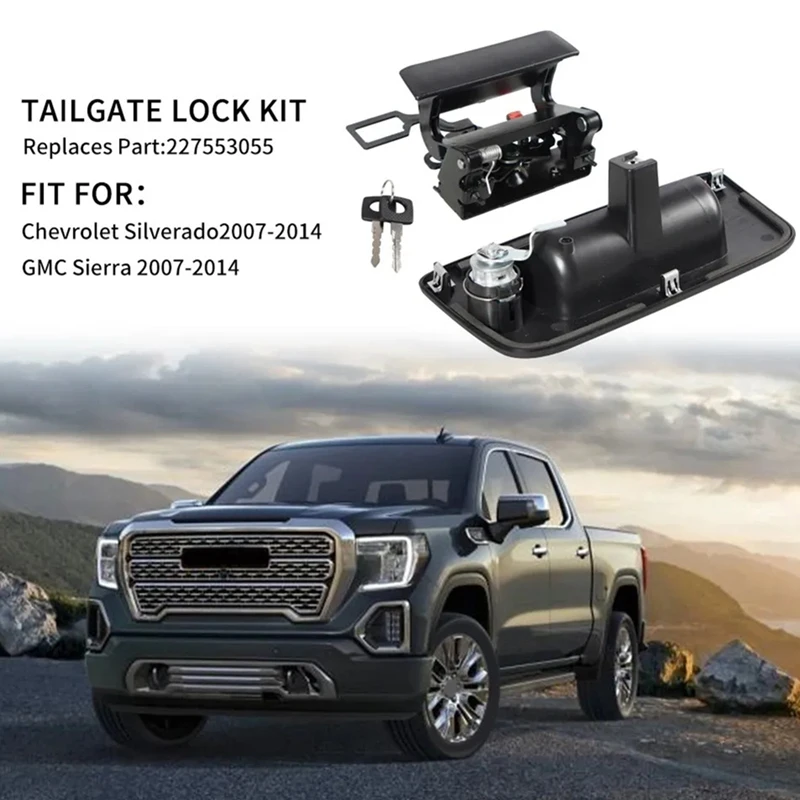 

Pickup Truck Tailgate Handle Lock Kit With Key For 07-14 Chevrolet Silverado And GMC Sierra 1500 2500 3500 HD Car Accessories