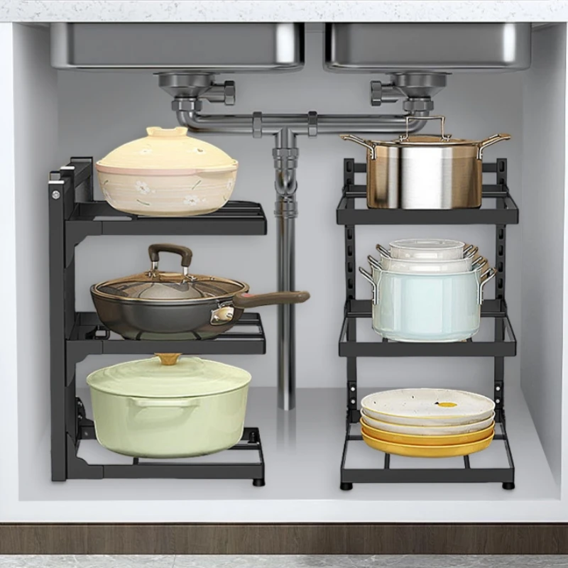 Kitchen Sink Storage Rack Multi-Layer Cooker Storage Rack For Home Cabinets Adjustable Pot Rack Cabinet Organizer Shelf