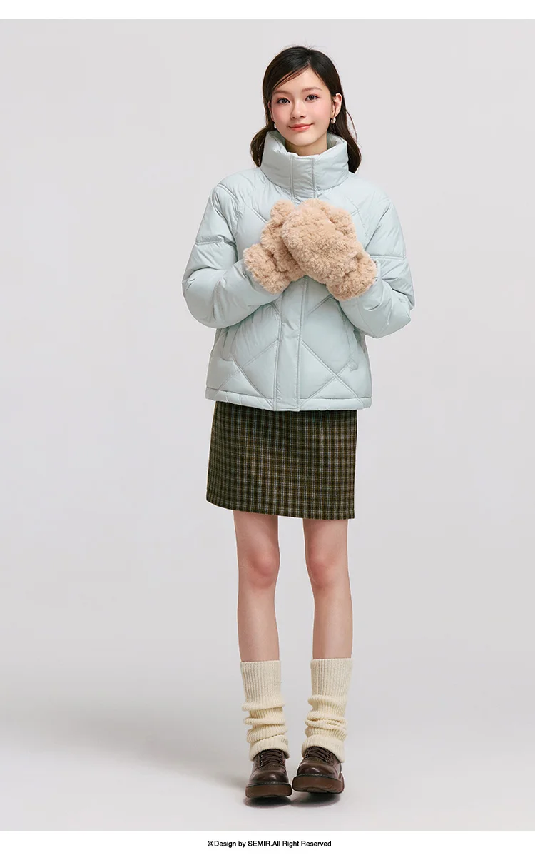 Cotton Clothing Women Loose Stand Collar Simple Casual Temperament Winter Gentle Waterproof Rhombus Versatile Thick Coat