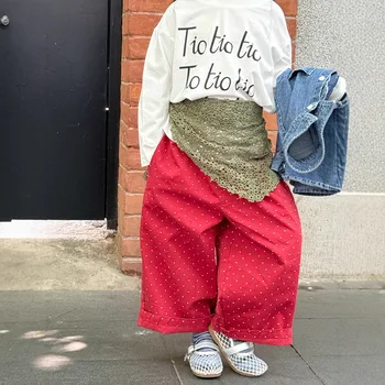 2025 Autumn New Children Loose Trousers Cotton Girls Polka Dot Casual Pants Boys Harem Pants Kids Straight Pants Baby Clothes