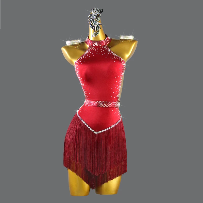 

New Latin Dance Dress Sexy Ballroom Match Clothing Sports Wear Practice Fringed Short Skirts Prom Costume Ladies Party Line Suit