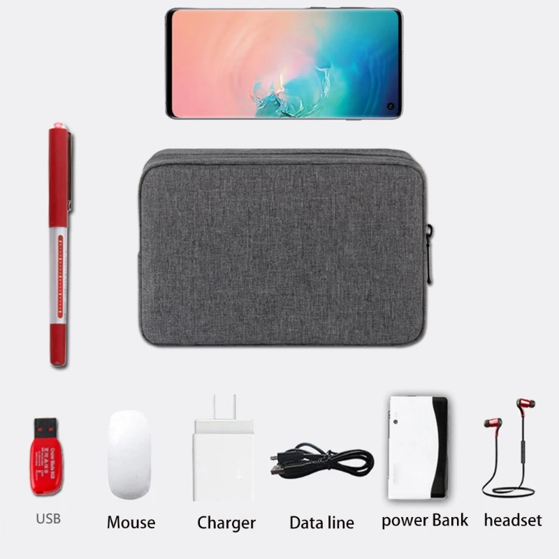 Q39D Electronics Organizer Cable Organizer Bag Polyester Travel Cable Storage Pouch for USB Wire Laptop Charger