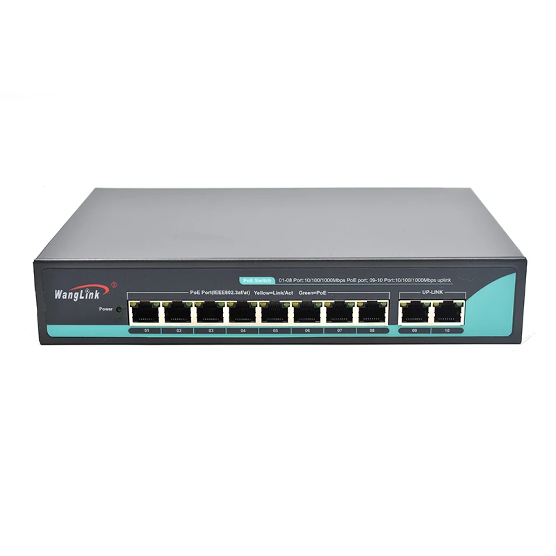 Wanglink gigabit network switch poe 8 port 10/100/1000mbps 2 uplink PoE switch for camera cctv voip