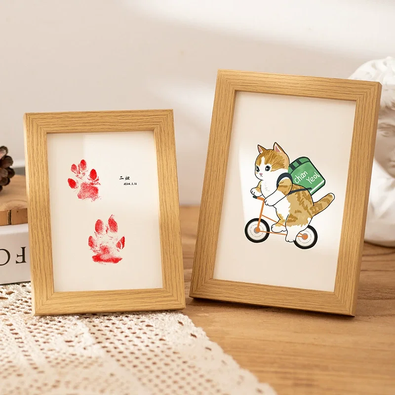 Cornice portafoto fai da te in legno per impronte di mani e zampa di neonati e animali domestici, kit per impronte senza disordine con tampone inchiostro, ricordo per neonati e amanti degli animali domestici - immagine 5