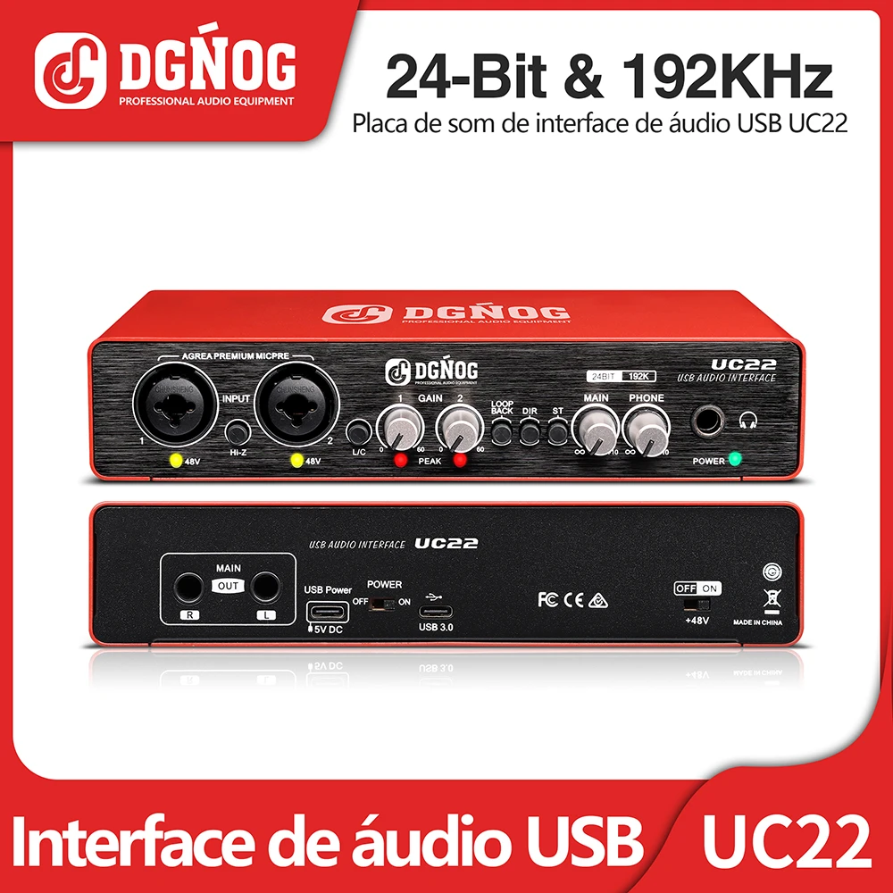 Uc22 interface de áudio placa de som 24 bit/192khz ad converter