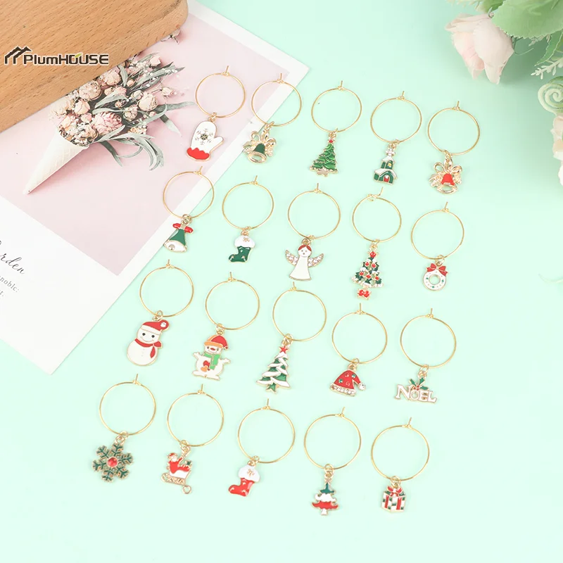 20Pcs Christmas Wine Glass Markers Holiday Drink Marker Charms for Wine Glasses