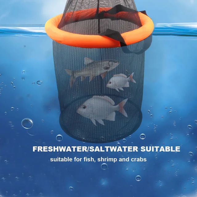 Fishing Basket Net Bag Collapsible Floating Fishing Net Portable Nylon Mesh Fish Shrimp Basket Landing Bucket Bait Net Storage 2
