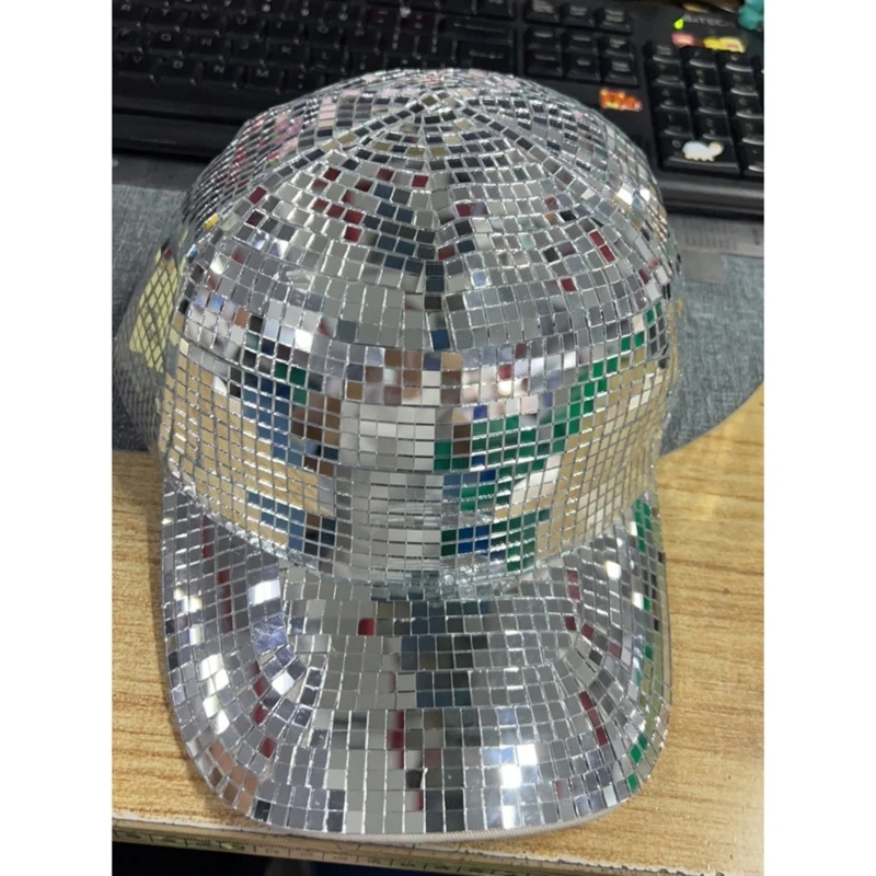 

Sequin Mirror Cap Fashion Bucket Hat Glittering Dj-Hat for Adult Unisex Dance Hat Bachelorette Party Disco Ball Club Hat