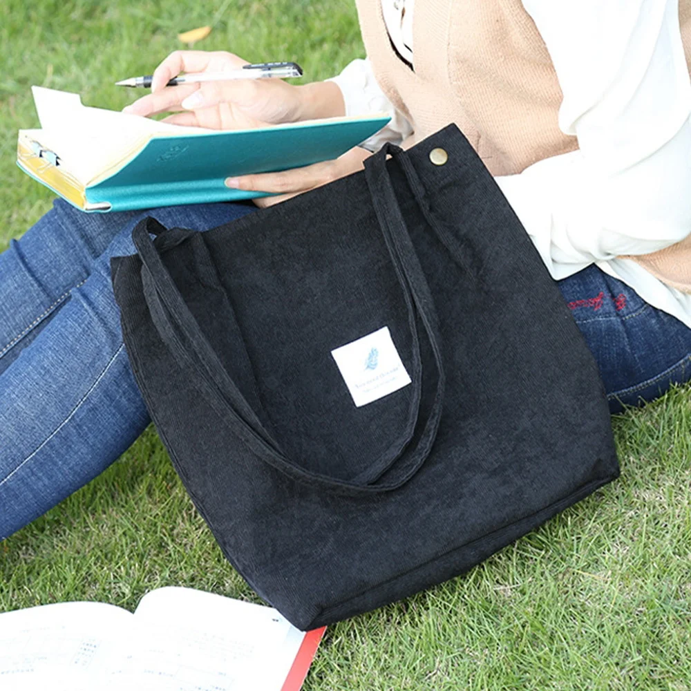 2022 Corduroy Shoulder Bag for Women Cotton Cloth Handbag Solid Color Eco Shopping Orangnizer Reusable Large Shopper Totes Bags