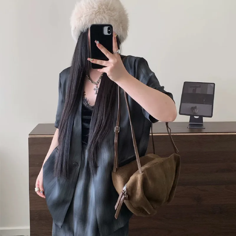 2025 New Vintage Frosted Feel Single Shoulder Tote Bag Korean Style Versatile Large Capacity Commuting Crossbody Women's Bag