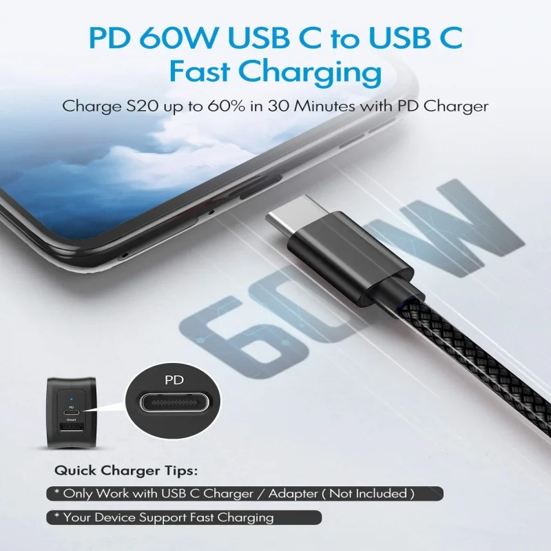 MIZIQIER 5-Pack USB A to USB C Fast Charging Cable - 3A Type-C Charger Cable