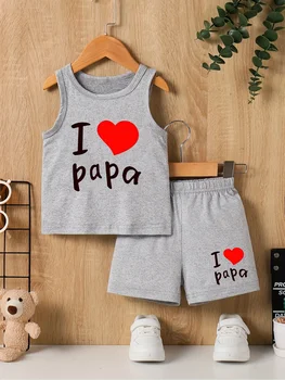 Summer Baby Boys' Round-Neck Letter Print Vest and Shorts Casual 2-Piece Set 1