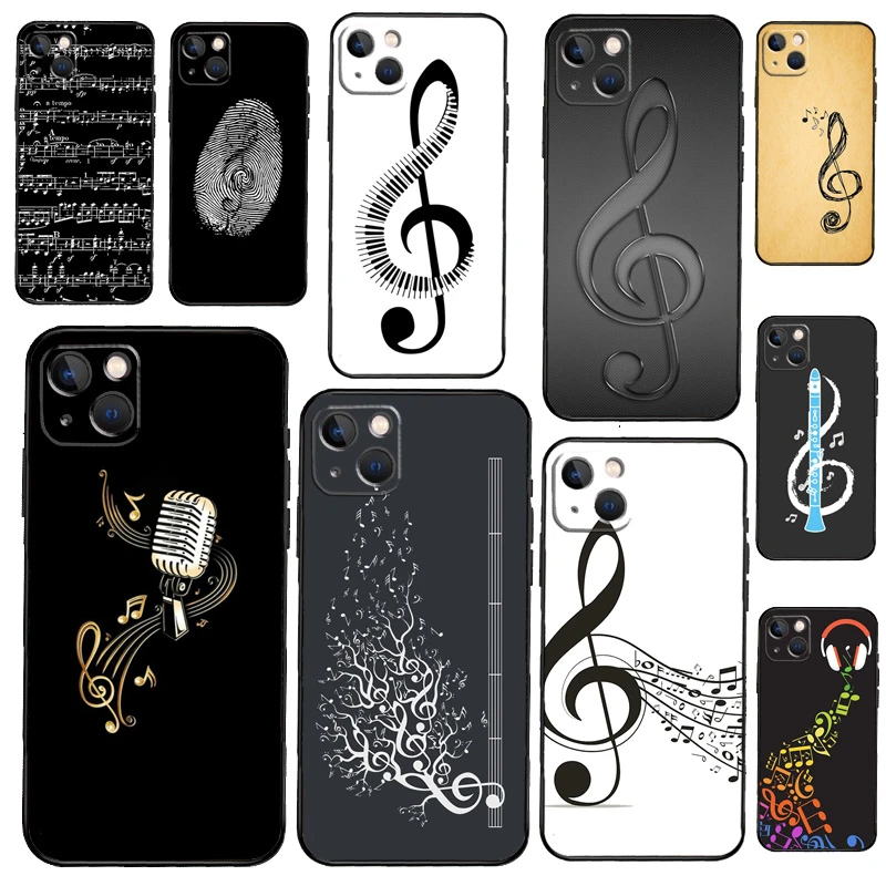 cheap iphone xr cases Music Notes Phone Case on For iPhone 13 12 11 Pro Max 8 6 7 Plus SE 2020 XR X XS MAX Soft Back Cover best iphone 11 cases