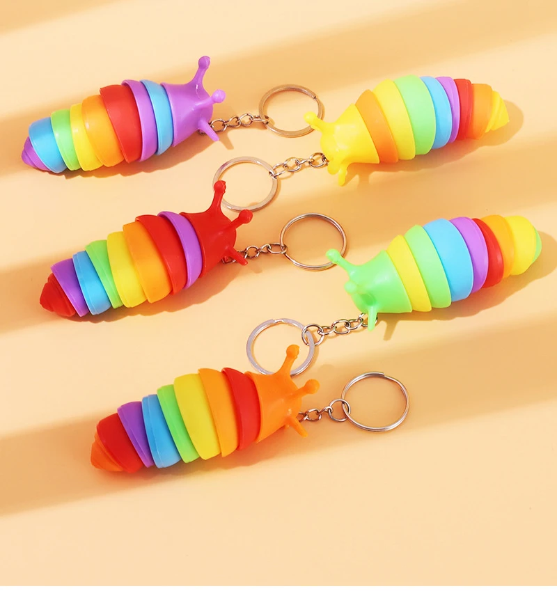 fidget slug - 1pc mini slug fidget toy with keychain,cute caterpillar shape stress reliever office desk toy sensory toy for kids and adults